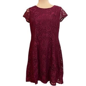 AB Studio Burgundy Laced Crochet Full Lined Dress Size 8